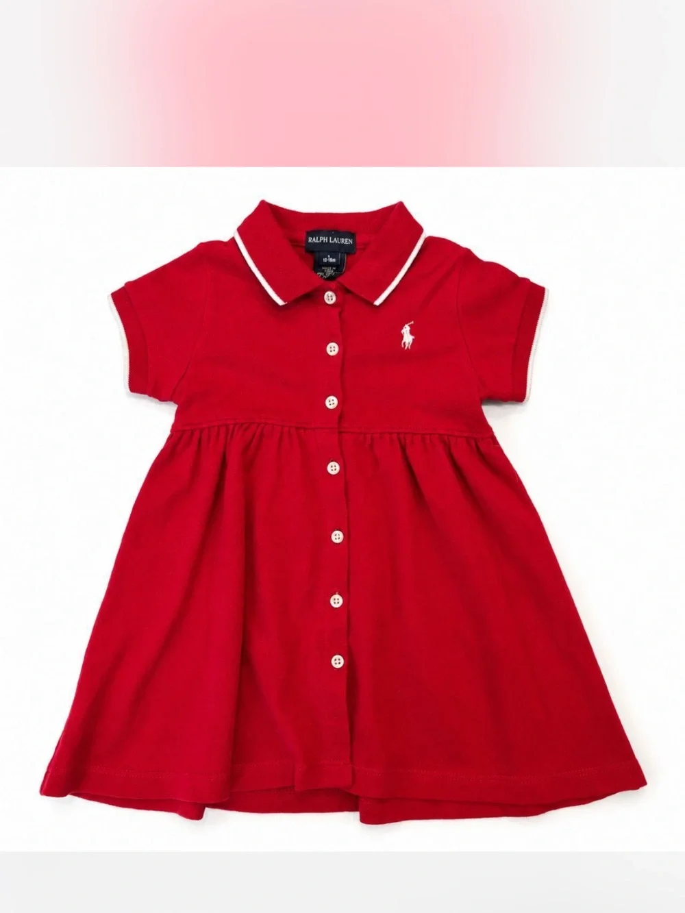 Ralph Lauren Infant Baby Girl Red Cotton Polo Dress 12-18 Months Vintage? Outfit